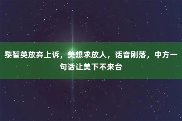 黎智英放弃上诉，美想求放人，话音刚落，中方一句话让美下不来台
